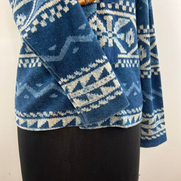 LRL Ralph Lauren Blue White Aztec Toggle Southwest Sweater Down Jacket Top Sz M - Picture 6 of 11